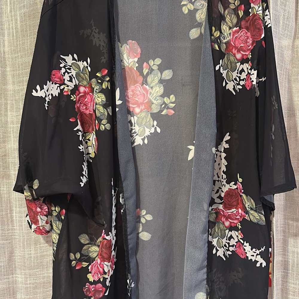 Floral Kimono with Red and Pink Roses